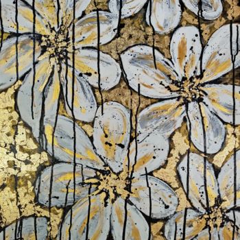 Pintura intitulada "Golden Flowers" por Prinkle Mehta, Obras de arte originais, Acrílico