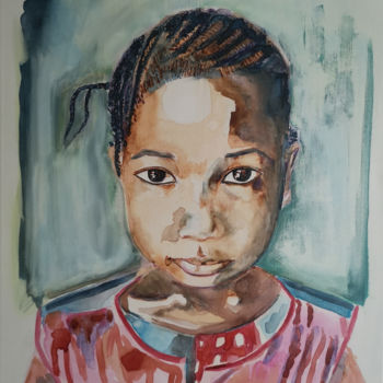 Peinture intitulée "Petite fille de l'é…" par Dominique Drujon, Œuvre d'art originale, Aquarelle Monté sur Châssis en bois