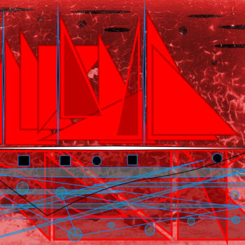 Grafika cyfrowa / sztuka generowana cyfrowo zatytułowany „Red Boat” autorstwa Marc Bulyss, Oryginalna praca, Malarstwo cyfro…