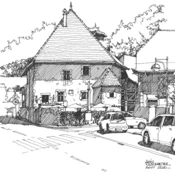 Dessin intitulée "Duingt: la maison a…" par Alain Rouschmeyer, Œuvre d'art originale, Encre