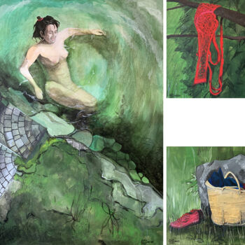 Painting titled "triptyque: INVITATI…" by Alain Rouschmeyer, Original Artwork, Acrylic Mounted on Wood Stretcher frame