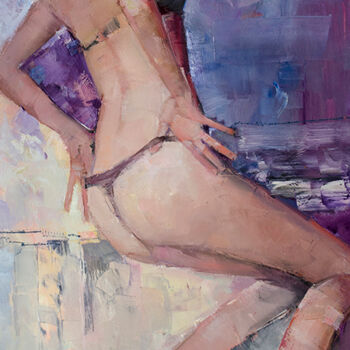 Painting titled "String" by Gennadi Alekhnovich, Original Artwork, Oil Mounted on Wood Stretcher frame