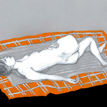 Disegno intitolato "Orange blanket" da Natalie Levkovska, Opera d'arte originale, Gouache