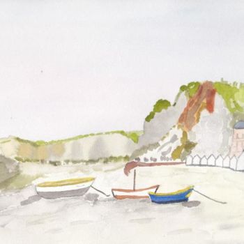 「falaises près de Fé…」というタイトルの絵画 Pascale Coutouxによって, オリジナルのアートワーク, 水彩画