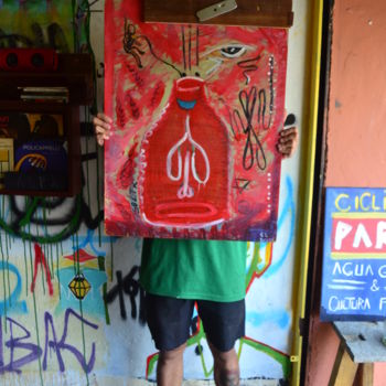 Painting titled "Soltx" by Gabriel Brock, Original Artwork, Collages Mounted on Wood Panel