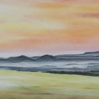 Malerei mit dem Titel "ElbsandsteinPanorama" von Ronald Firla, Original-Kunstwerk, Conté-Buntstifte