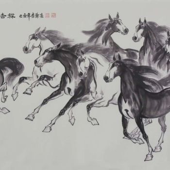 绘画 标题为“李霖 第一组九幅作品 04：天马吉祥” 由Lin Li 李霖, 原创艺术品, 墨