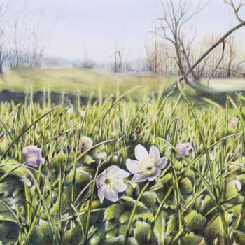 Malerei mit dem Titel "Frühlinsboten" von Ronald Firla, Original-Kunstwerk, Conté-Buntstifte