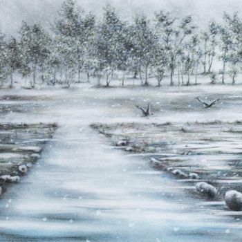 Malerei mit dem Titel "Der Winter ist noch…" von Ronald Firla, Original-Kunstwerk, Conté-Buntstifte