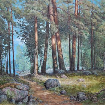 제목이 "Metsäpolku"인 미술작품 Ari Reinikainen로, 원작, 기름 목재 패널에 장착됨