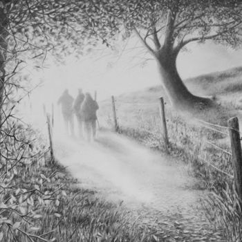 Zeichnungen mit dem Titel "Die Wanderer" von Ronald Firla, Original-Kunstwerk, Bleistift