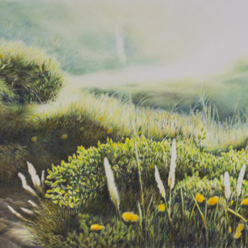 Malerei mit dem Titel "Erstes Licht" von Ronald Firla, Original-Kunstwerk, Conté-Buntstifte