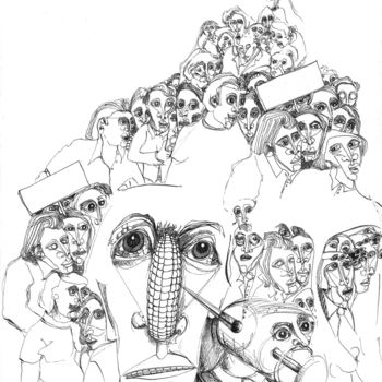 Drawing titled "Les gilets jaunes" by Pierre Andrillon (Jasinski), Original Artwork, Ink