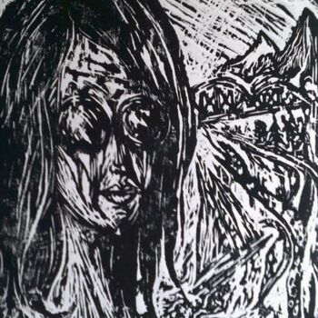 印花与版画 标题为“COOL CATHY.” 由Joseph Urie, 原创艺术品, Linocuts