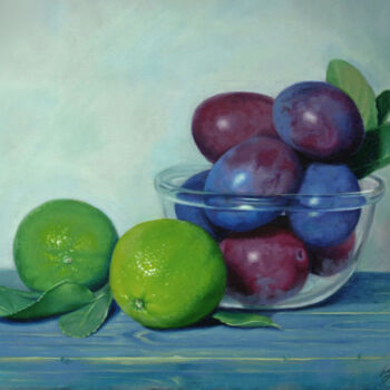 Peinture intitulée "Citrons verts et pr…" par Pascal Roskam, Œuvre d'art originale, Huile