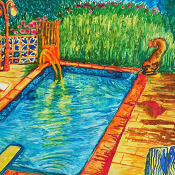 Schilderij getiteld "The pool 70" door Cedric Villedieu, Origineel Kunstwerk, Inkt
