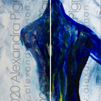 Painting titled "Blue Man - 2020" by Alexandra Pignon, Original Artwork, Lacquer Mounted on Wood Panel