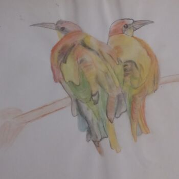 Dibujo titulada "Birds" por Krishna Art Gallery, Obra de arte original, Acuarela