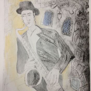 Printmaking titled "musician3" by Janna Shulrufer, Original Artwork, Engraving