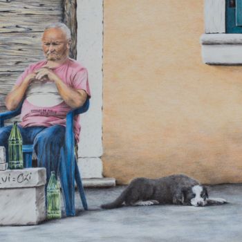 Malerei mit dem Titel "Olivenöl - 80 Kuna" von Ronald Firla, Original-Kunstwerk, Conté-Buntstifte