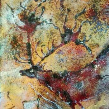 Malerei mit dem Titel "Cervidaé - Emaux d'…" von Isabelle Mathis, Original-Kunstwerk, Emaille Auf Holzplatte montiert