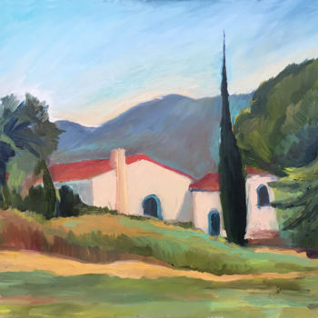 제목이 "Landscape with Cypr…"인 미술작품 Irina Makarova로, 원작, 기름 나무 들것 프레임에 장착됨