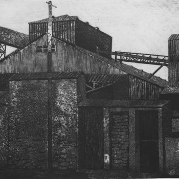 Gravures & estampes intitulée "L'Usine" par Anna Shibanova, Œuvre d'art originale, Eau-forte