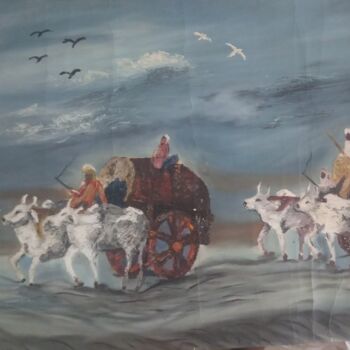 Painting titled "Bullock cart" by Krishna Art Gallery, Original Artwork, Oil