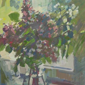 Painting titled "Сумеречная сирень" by Aksinia, Original Artwork, Gouache