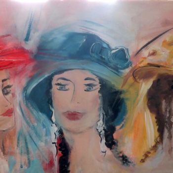 「Têtes à chapeaux」というタイトルの絵画 Yveline Javerによって, オリジナルのアートワーク, オイル