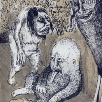 Dessin intitulée "Mignon petit chat m…" par Patrick Jannin, Œuvre d'art originale, Encre