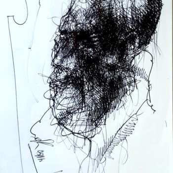 Dessin intitulée "Hiob (38)" par Stephan Rodriguez Warnemünde, Œuvre d'art originale, Stylo à bille