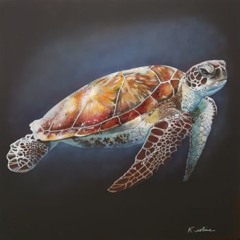 Peinture intitulée "Tortue - "Je m'jett…" par K-Roline, Œuvre d'art originale, Acrylique Monté sur Châssis en bois