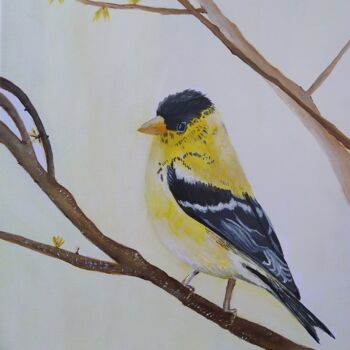 Schilderij getiteld "Bird 1" door Alexandra Petropoulou, Origineel Kunstwerk, Acryl Gemonteerd op Frame voor houten brancard