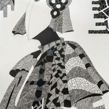 Drawing titled ""Coiffe Fleurie"" by Sabrina Timsit, Original Artwork, Ink