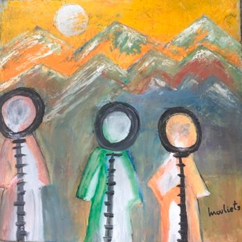 Pintura titulada "Les troismoines" por Mariam Mouliets, Obra de arte original, Oleo Montado en Bastidor de camilla de madera