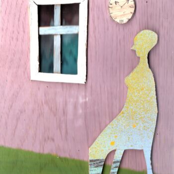 제목이 "Alte Frau am Fenster"인 조형물 Reiner Poser로, 원작, 나무