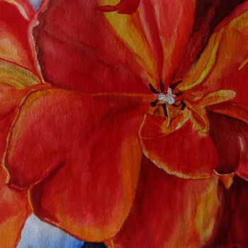 Pintura intitulada "Red Tulip artwork w…" por Olivkan Art, Obras de arte originais, Aquarela