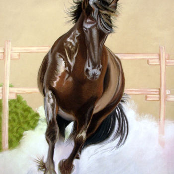 绘画 标题为“Frison au galop” 由Fred Mahieu, 原创艺术品, 粉彩