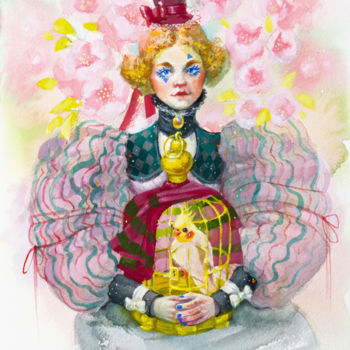 「"Bird Cage" - Circu…」というタイトルの絵画 Anna Ivanovaによって, オリジナルのアートワーク, グワッシュ水彩画
