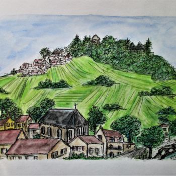 Pintura titulada "Vignoble Sancerrois" por Nicodi, Obra de arte original, Acuarela