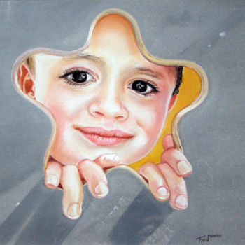 Peinture intitulée "Coucou Papy !!!" par Fred Mahieu, Œuvre d'art originale, Pastel