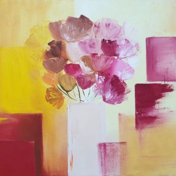 Peinture intitulée "Abstrait fleuri" par Ghitab, Œuvre d'art originale, Huile Monté sur Châssis en bois