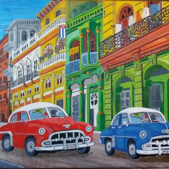 Painting titled "carrera de taxis" by Gilbert Devesa, Original Artwork, Acrylic Mounted on Wood Stretcher frame