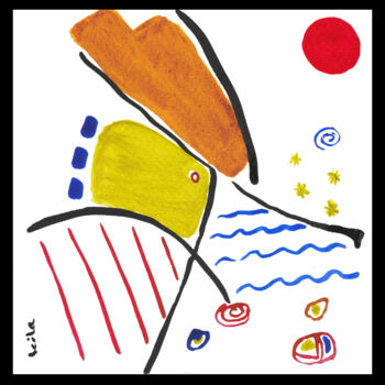 Peinture intitulée "Soleil rouge" par Leila Assmann, Œuvre d'art originale, Aquarelle