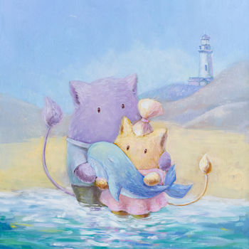 Schilderij getiteld "On the shore of our…" door Olya Yatsenko, Origineel Kunstwerk, Olie
