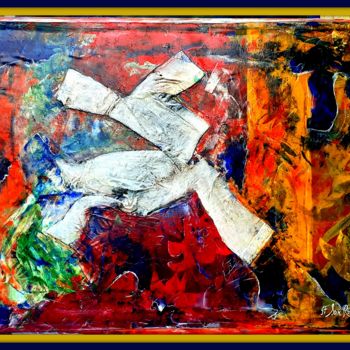 Painting titled "Course contre le te…" by San Roman, Original Artwork, Collages