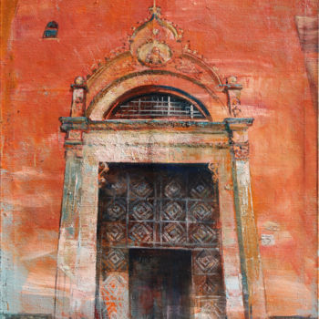 Painting titled "DOOR NUMBER THREE" by Anatoliy Menkiv, Original Artwork, Oil Mounted on Wood Stretcher frame