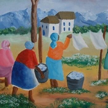 Painting titled "Washer Women" by Aud, Original Artwork