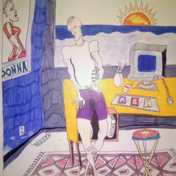 Drawing titled "south beach madonna…" by Robert Witherspoon, Original Artwork, Ink